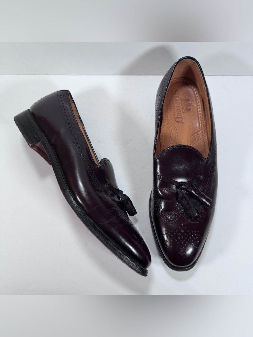 Stafford Brown Leather Brogue Wingtip Tassel Slip On Dress Shoes Men 10.5B